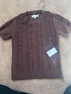 Coyuchi Men’s Crewneck Short-Sleeve Knit Sweater in Brown
